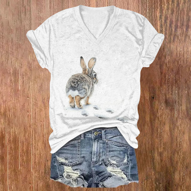 Easter Bunny Footprint Art Print T-shirt - White - US32-34(5XL) - image 1