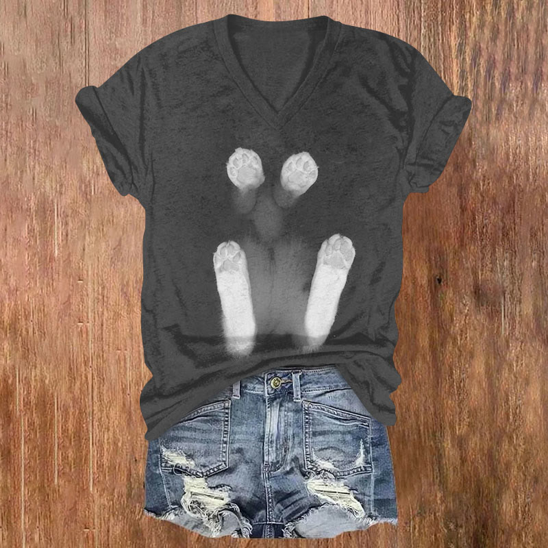  Fun Rabbit Paws Art Print T-shirt - Dark Grey - US32-34(5XL) - image 1