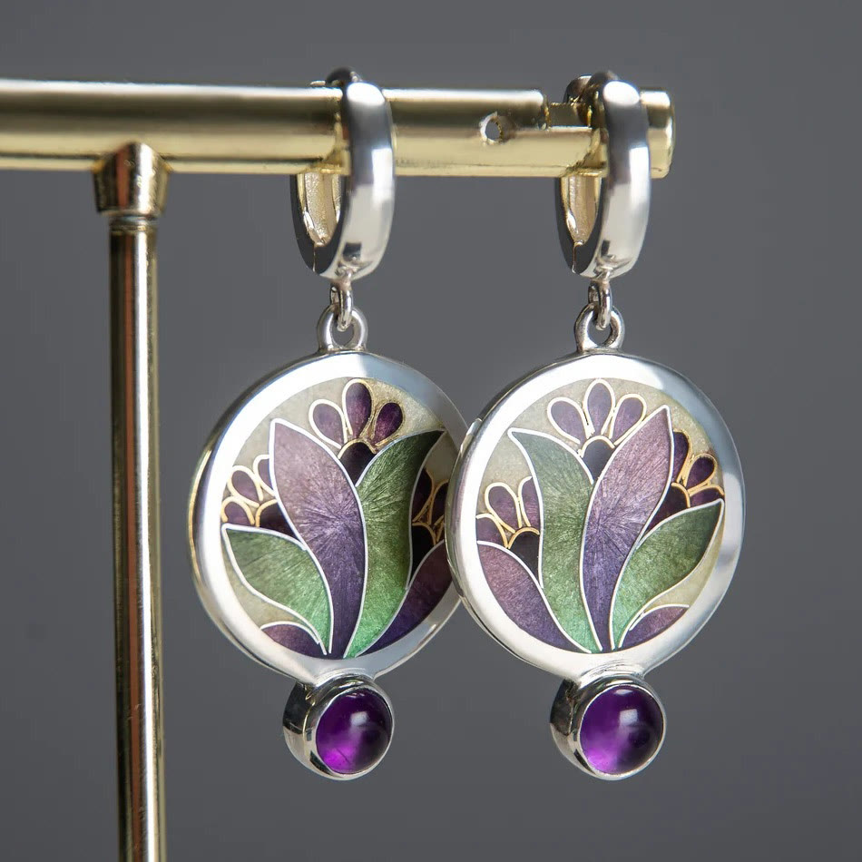 Colorful Floral Earrings - Silver - one size - image 1