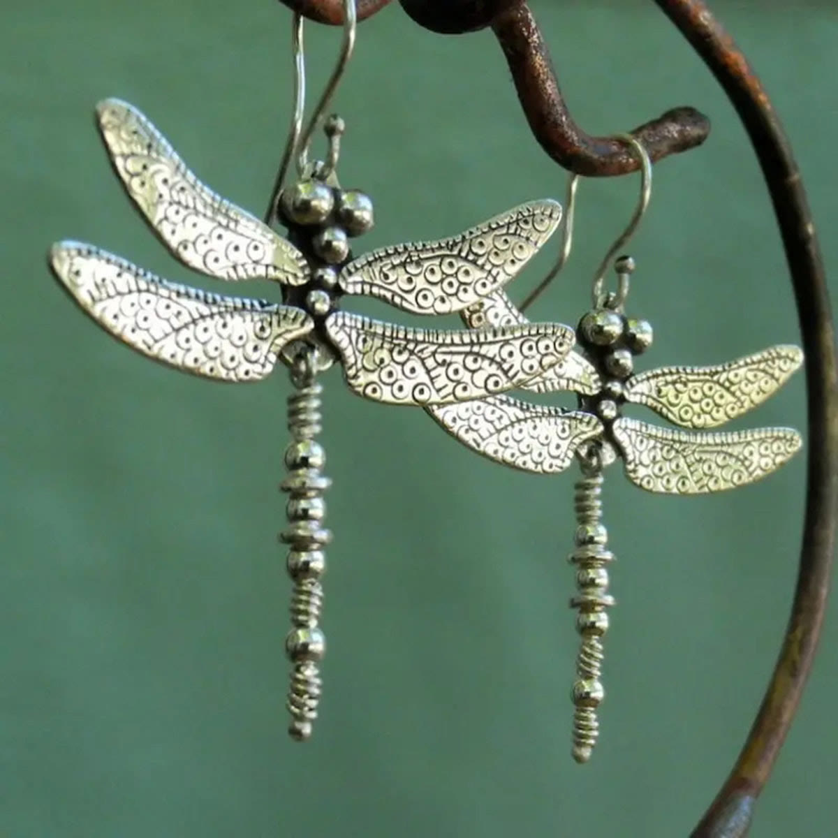 Vintage Dragonfly Earrings - Silver - one size - image 1