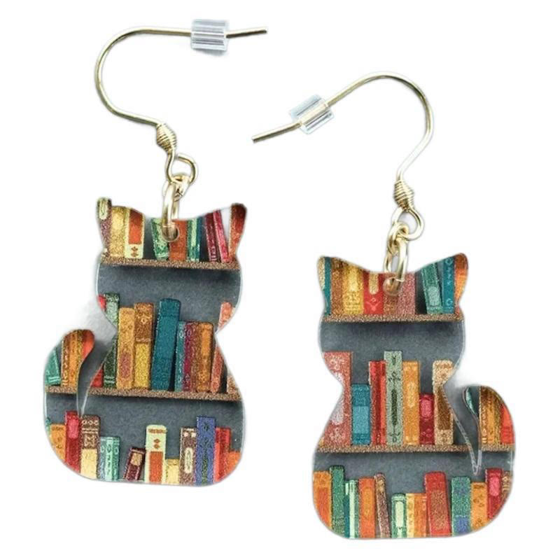 Cat Bookshelf Earrings - image 2