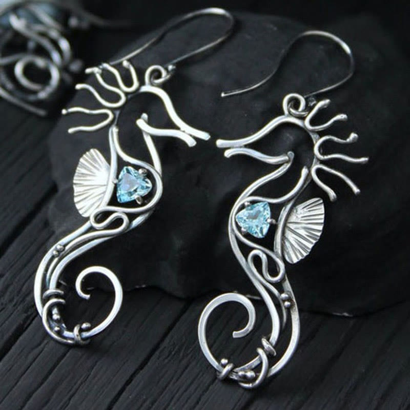 Vintage Seahorse Earrings - Silver - one size - image 1
