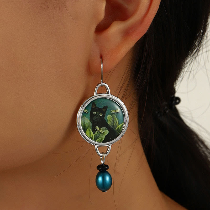 Vintage Cat And Dragonfly Earrings - image 4