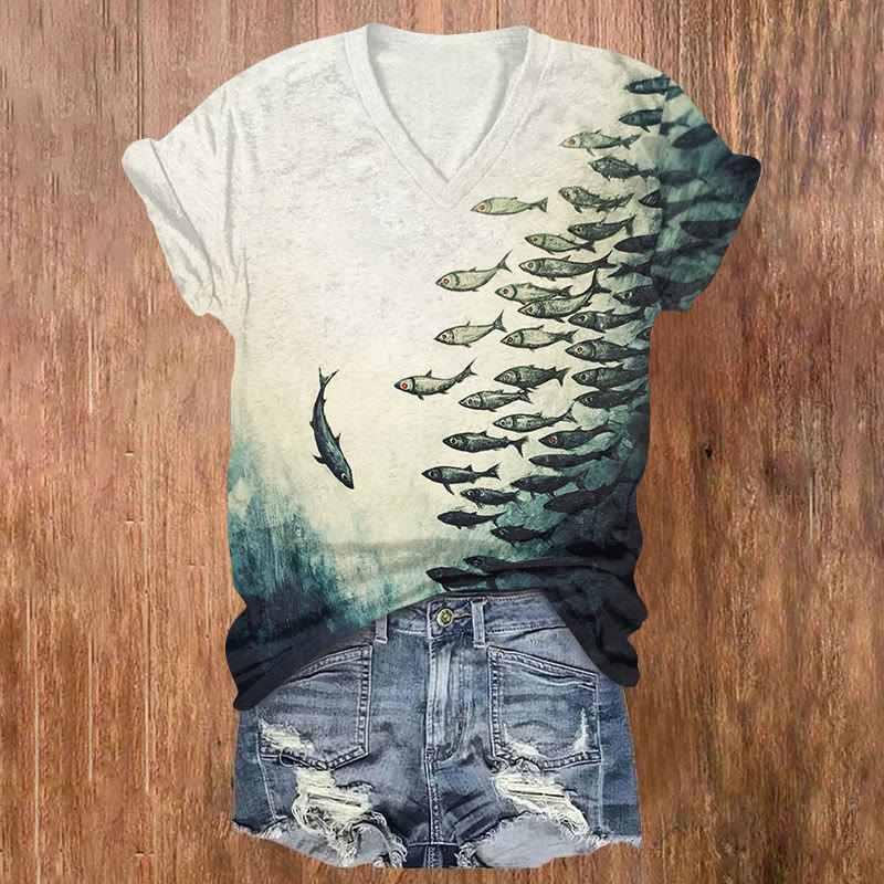 Sea ​​fish Art Print T-shirt - Beige - US32-34(5XL) - image 1