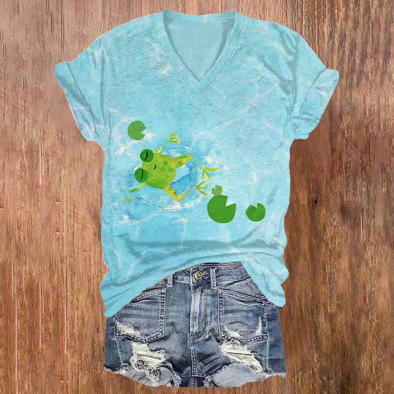 Lovely Napping Frog Art Print T-shirt - Lake Blue - US32-34(5XL) - image 1
