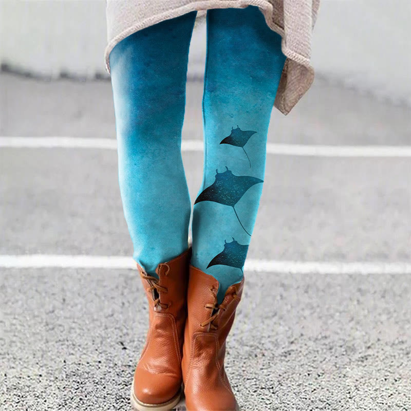 Women's Mysterious Manta Ray Art Print Leggings - Blue - 5XL - image 1