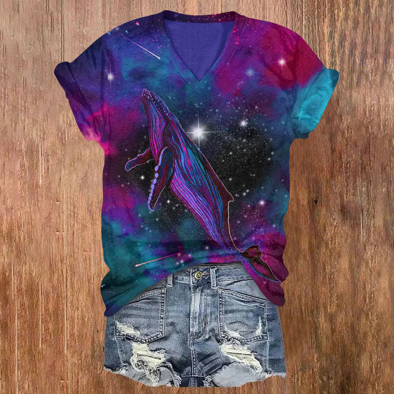 Interstellar Whale Art Print T-shirt - Multicolor - US32-34(5XL) - image 1