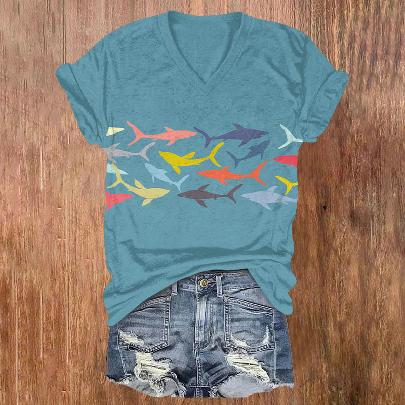 Colorful Whale Shark Art Print T-shirt - Blue - US32-34(5XL) - image 1