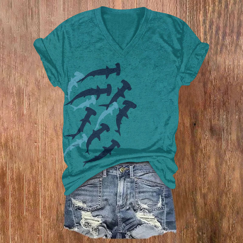 Ocean Shark Art Print T-shirt - Green - US32-34(5XL) - image 1