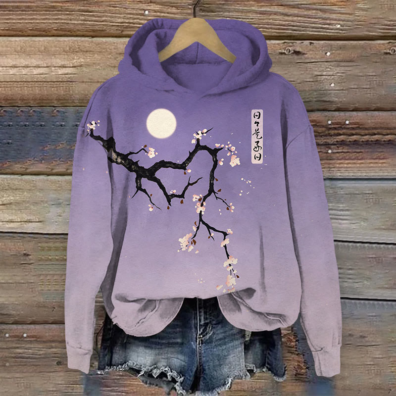 Women's Japanese Plum Blossom Art Print Long Sleeve Hoodie - Purple - US44-46(8XL) - image 1