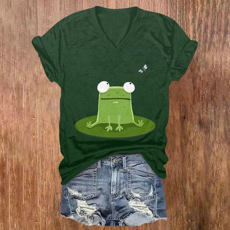 Funny Frog On A Lily Pad Art Print T-shirt - Dark Green - US32-34(5XL) - image 1