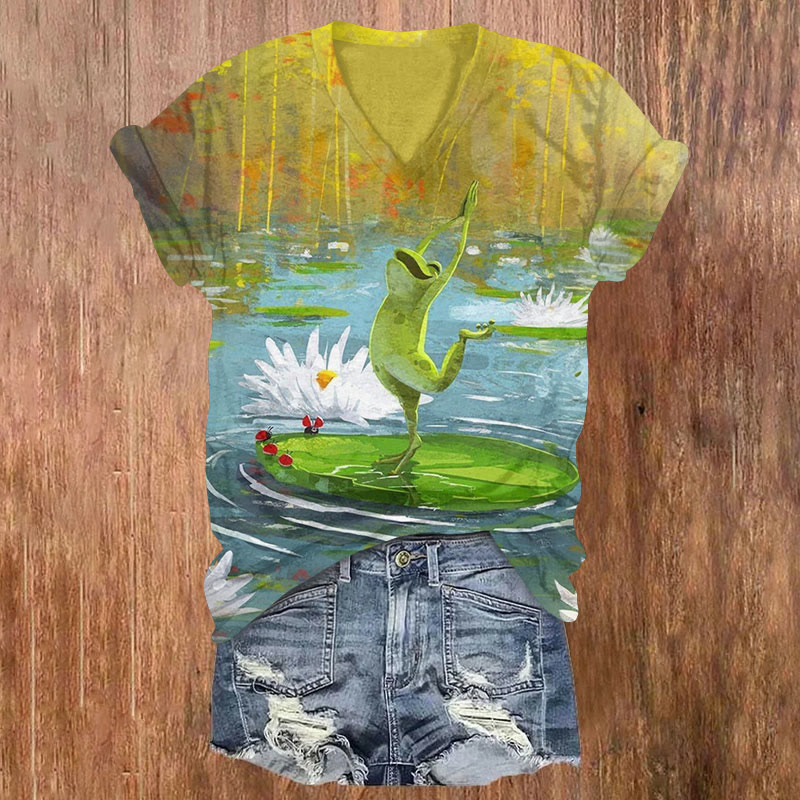 Frog Ballet On The Lily Pad Art Print T-shirt - Multicolor - US32-34(5XL) - image 1