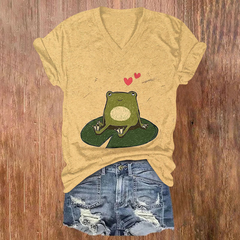 Love Struck Frog On A Lily Pad Art Print T-shirt - Yellow - US32-34(5XL) - image 1