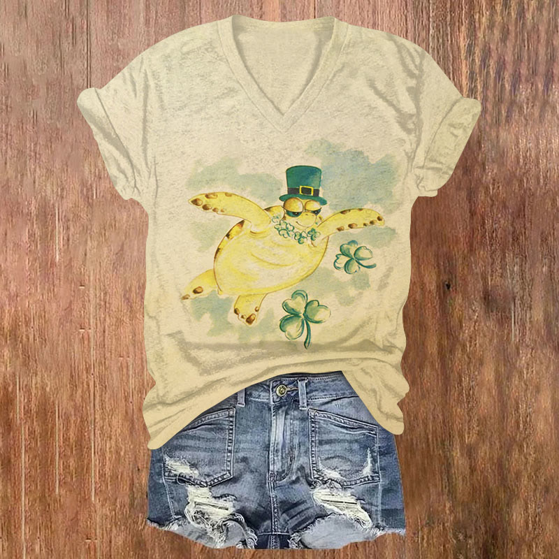 St. Patrick's Day Turtle Sfumato Art Print T-shirt - Yellow - US32-34(5XL) - image 1