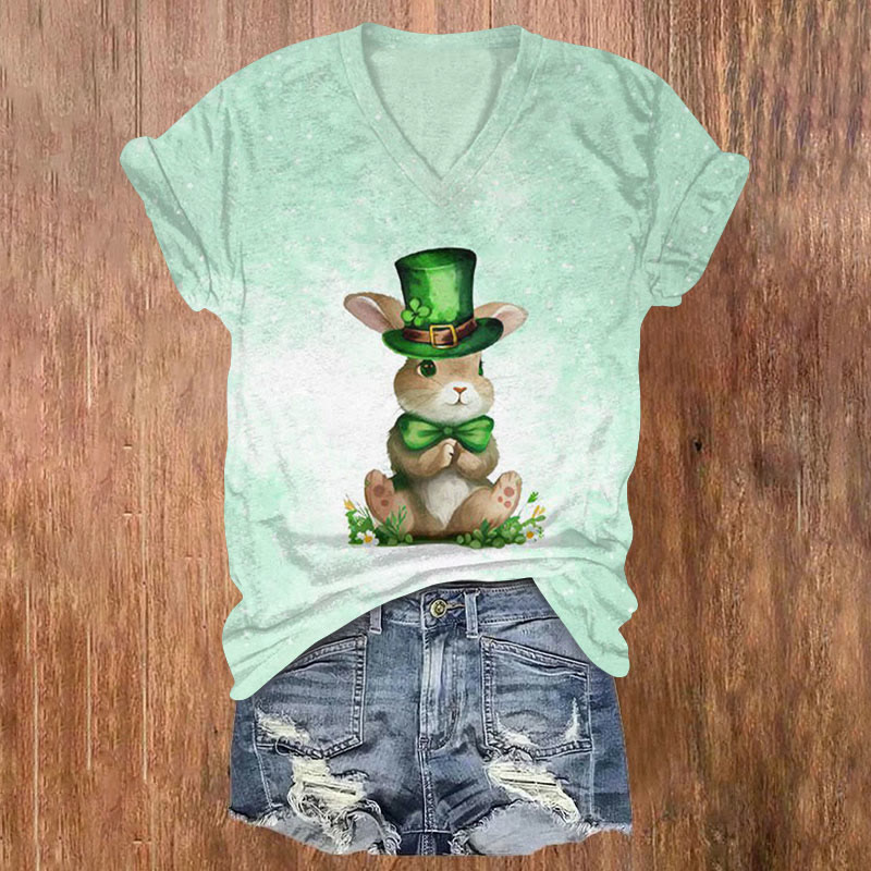 St. Patrick's Day Bunny Print T-shirt - Mint - US32-34(5XL) - image 1