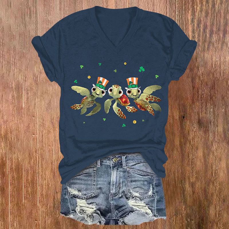 St. Patrick's Day Fun Turtles Print T-shirt - Navy Blue - US32-34(5XL) - image 1