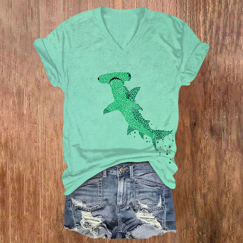 St. Patrick's Day Shark And Clover Art Print T-shirt - Mint - US32-34(5XL) - image 1