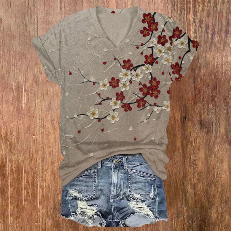 Vintage Oil Painting Flowers Print T-shirt - Grey - US32-34(5XL) - image 1