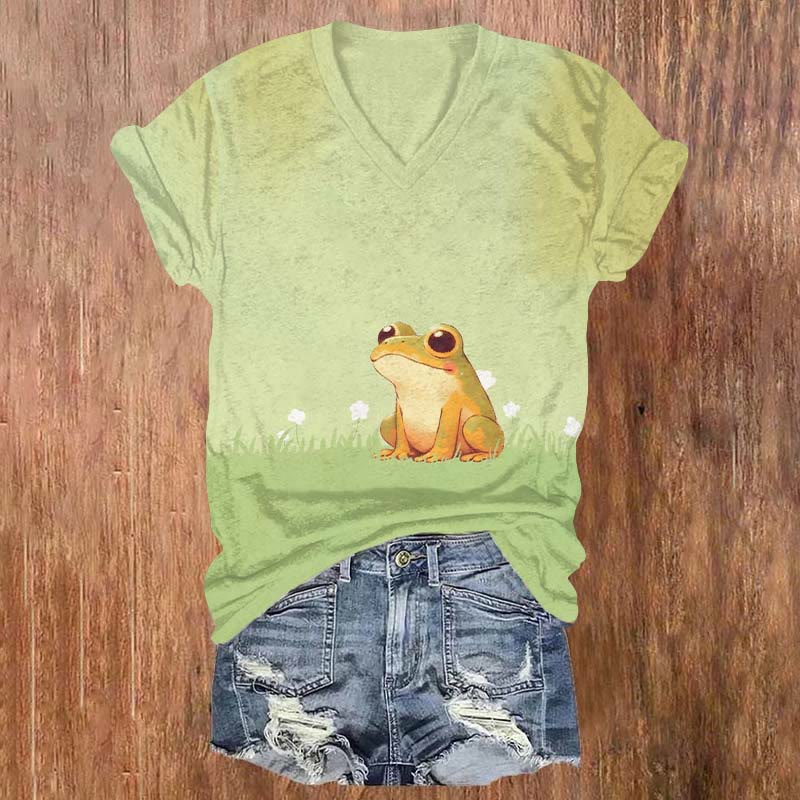 Peaceful Frog On The Meadow Paint T-shirt - Green - US32-34(5XL) - image 1