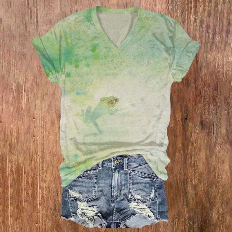 Vintage Frog Shrouded In Mist Paint T-shirt - Light Green - US32-34(5XL) - image 1