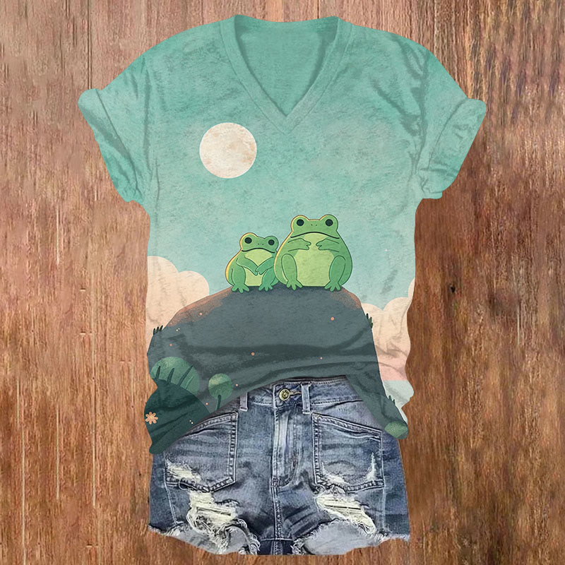 Cuddling Frogs On The Rock Paint T-shirt - Mint - US32-34(5XL) - image 1