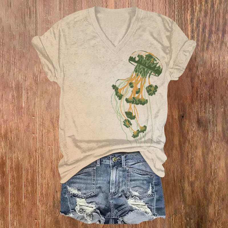 St. Patrick's Day Jellyfish Art Print T-shirt - Khaki - US32-34(5XL) - image 1