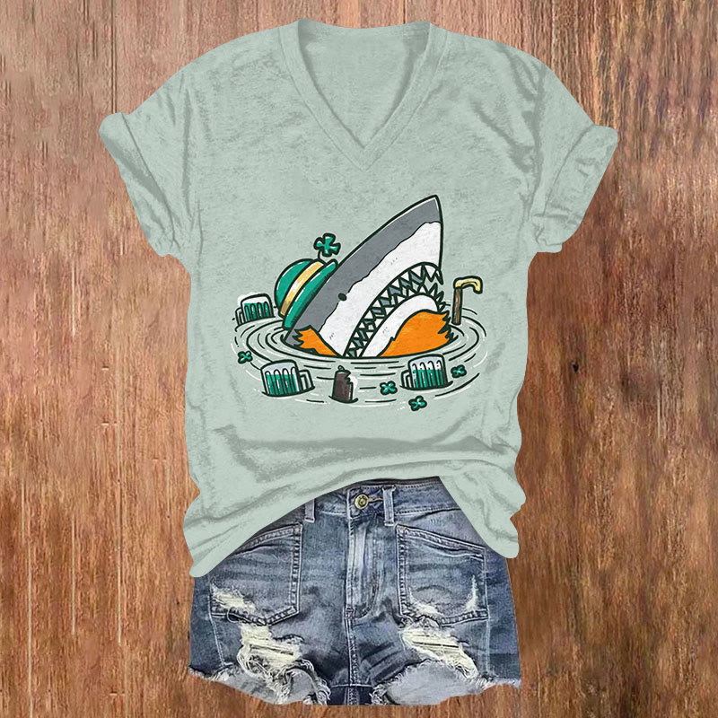 St. Patrick's Day Shark Art Print T-shirt - Mint - US32-34(5XL) - image 1