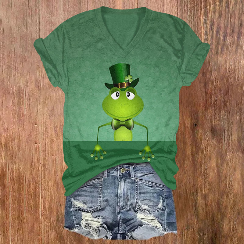 St. Patrick's Day Cute Clover Frog Print T-shirt - Green - US32-34(5XL) - image 1