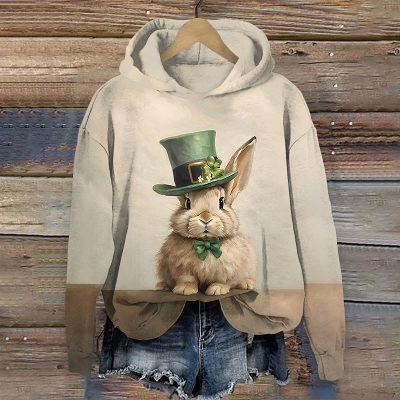 St. Patrick's Day Bunny Print Long Sleeve Hoodie - Beige - US44-46(8XL) - image 1