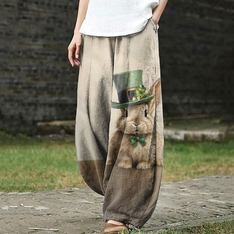 St. Patrick's Day Bunny Print Casual Pants - Khaki - US18(5XL) - image 1