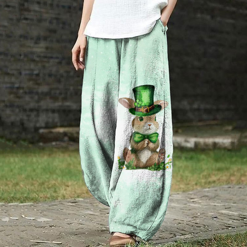 St. Patrick's Day Bunny Print Casual Pants - Light Green - US18(5XL) - image 1