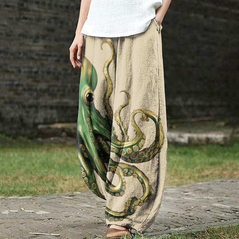 St. Patrick's Day Retro Octopus Art Print Casual Pants - Khaki - US18(5XL) - image 1