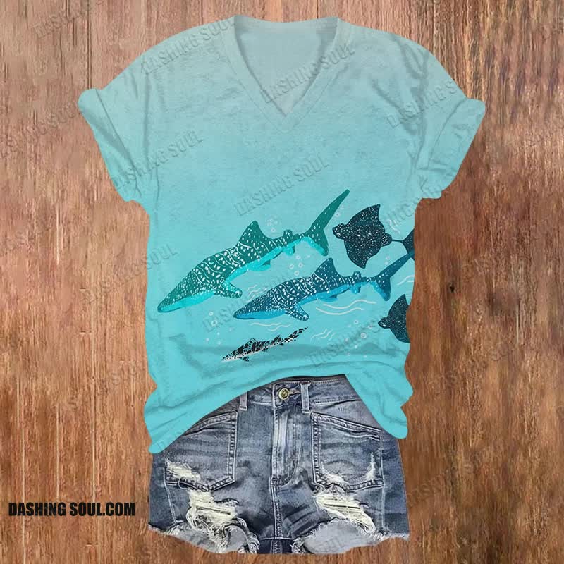 Ocean Whale Shark And Ray Art Print T-shirt