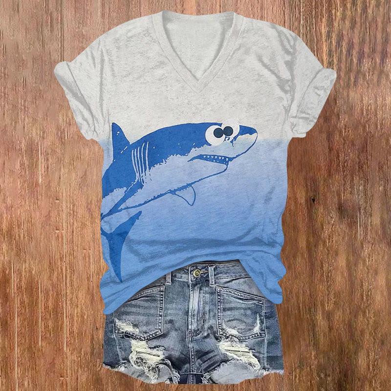 Ocean Shark Gradient Art Print T-shirt - Blue - US32-34(5XL) - image 1