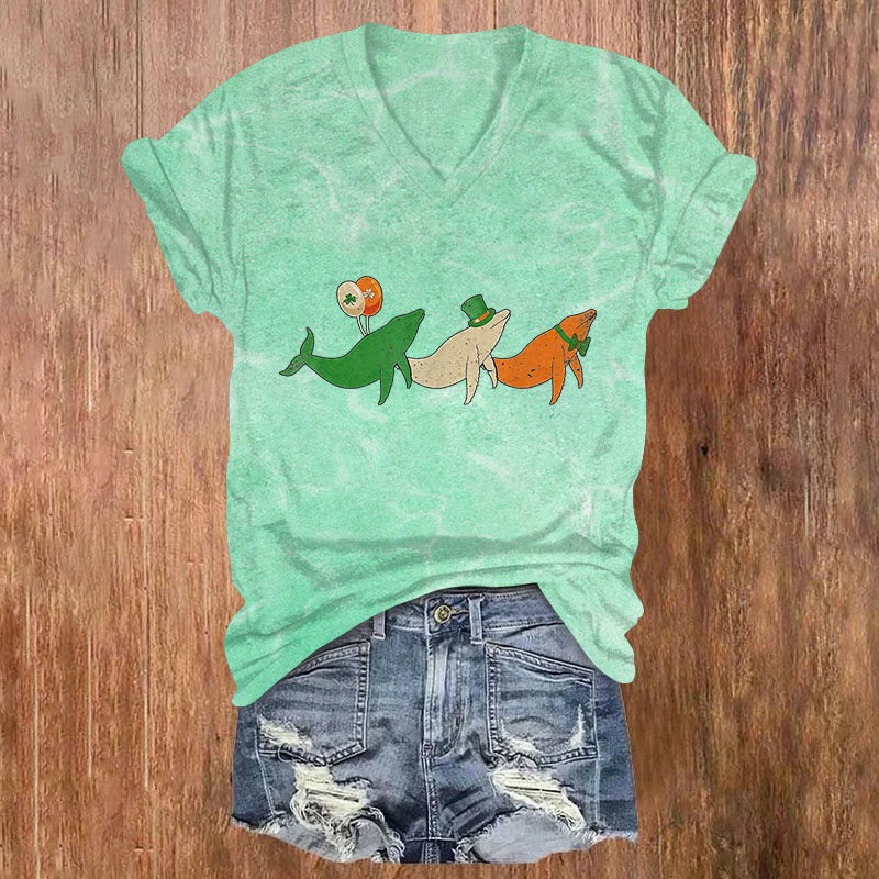 St. Patrick's Day Irish Whale Print T-shirt - Green - US32-34(5XL) - image 1