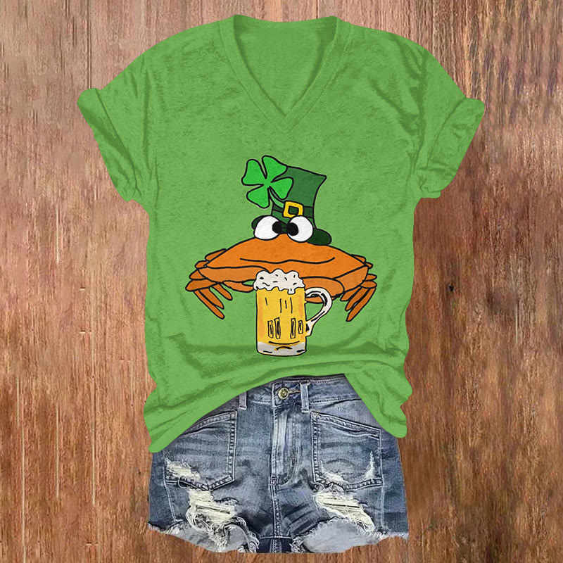 St. Patrick's Day Crab Beer Mug Art Print T-shirt - Green - US32-34(5XL) - image 1