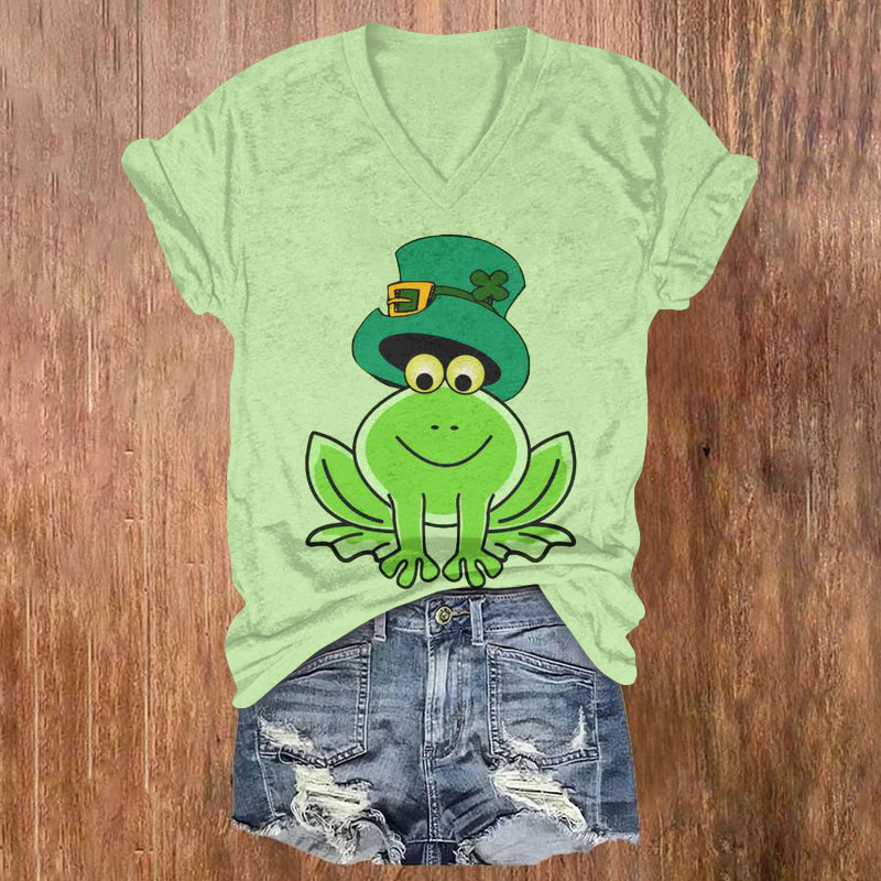 St. Patrick's Day Cute Green Hat Frog Print T-shirt - Green - US32-34(5XL) - image 1