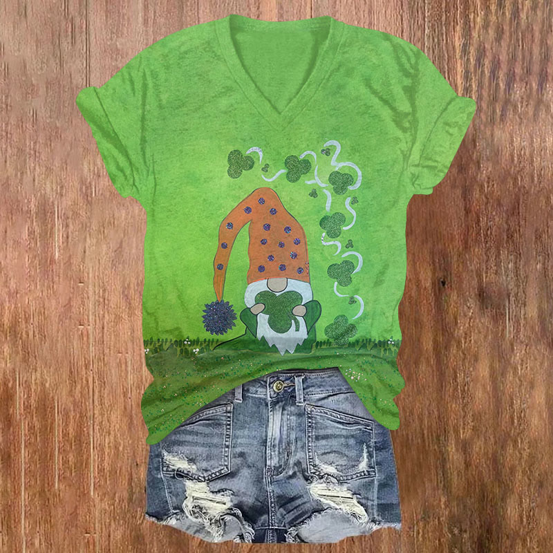 St. Patrick's Day Green Gnome And Shamrock Print T-shirt - Green - US32-34(5XL) - image 1