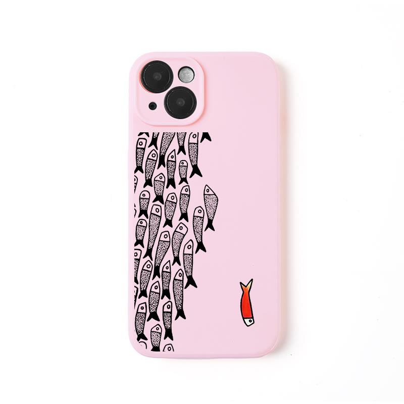 Cute Simple Lines Abstract Geometric Fish Art Print Phone Case - Pink - iPhone 16 Pro Max - image 4