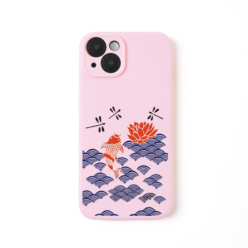 Japanese Style Koi Fish Dragonfly Wave Art Print Phone Case - Pink - iPhone 16 Pro Max - image 6