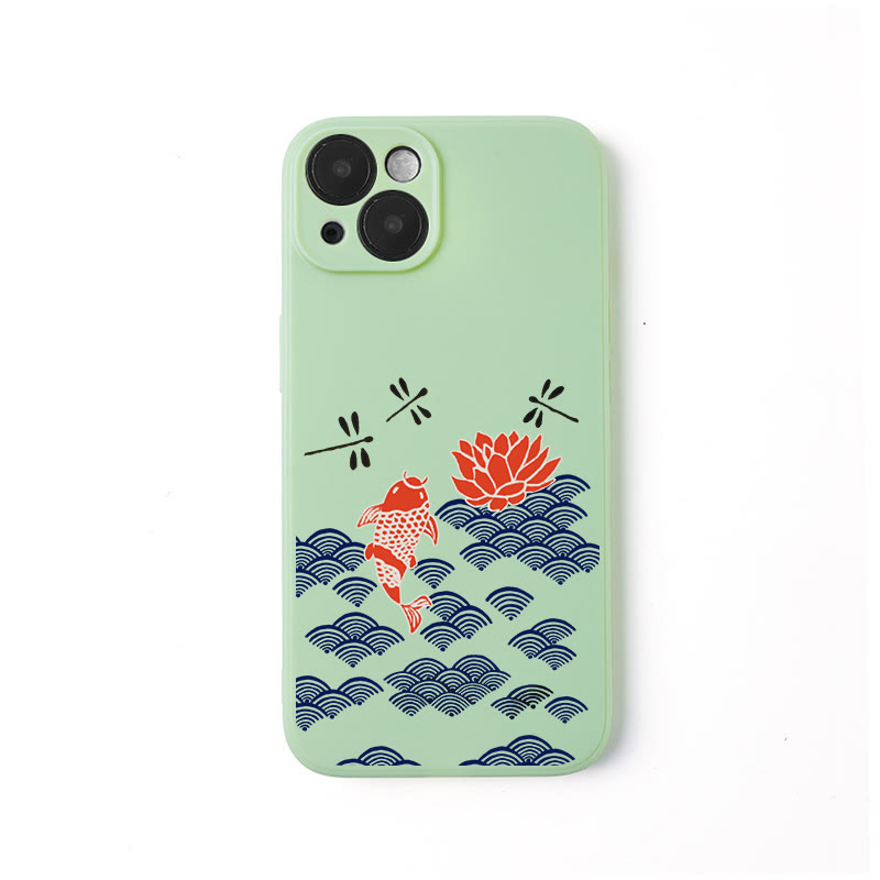 Japanese Style Koi Fish Dragonfly Wave Art Print Phone Case
