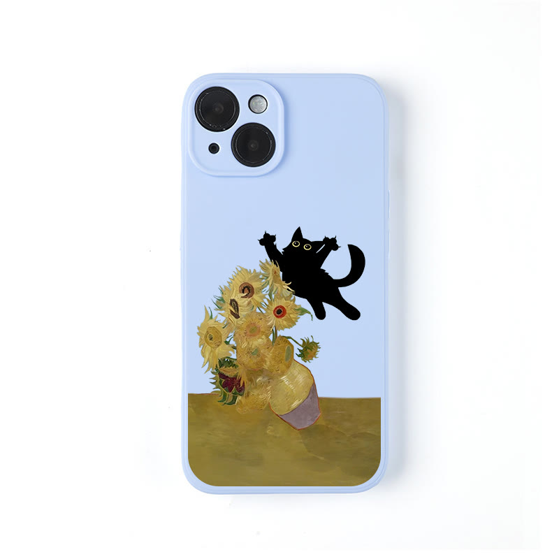  Funny Cat And Sunflower Oil Painting Print Phone Case - Blue - iPhone 16 Pro Max - image 3