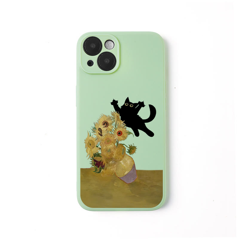  Funny Cat And Sunflower Oil Painting Print Phone Case - Green - iPhone 16 Pro Max - image 2