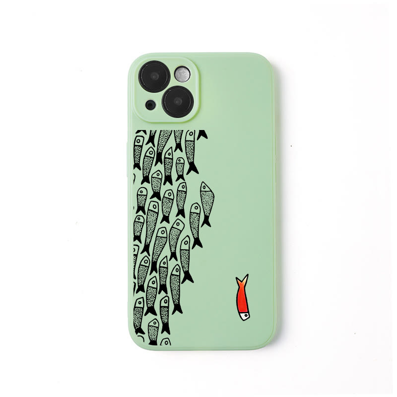 Cute Simple Lines Abstract Geometric Fish Art Print Phone Case - Green - iPhone 16 Pro Max - image 3