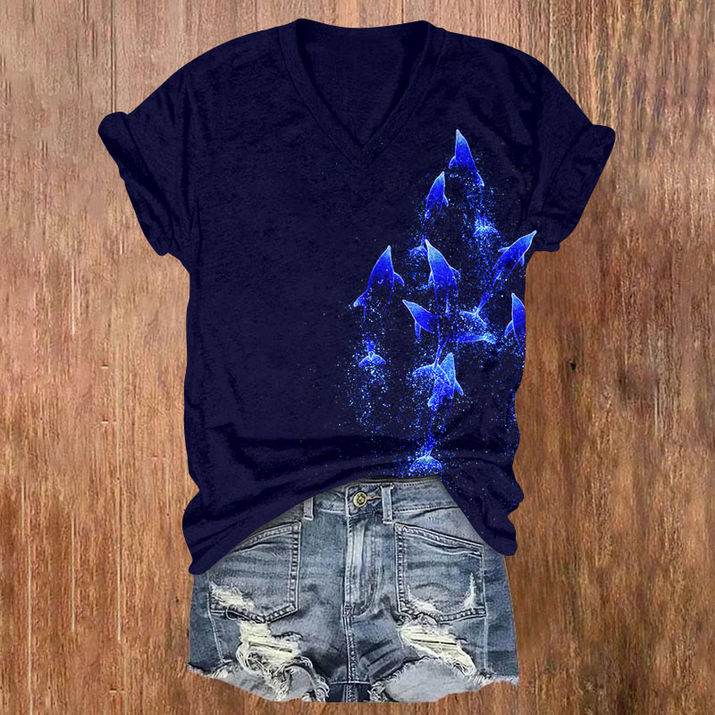 Ocean Shark Starry Sky Art Print T-shirt - Dark Blue - US32-34(5XL) - image 1