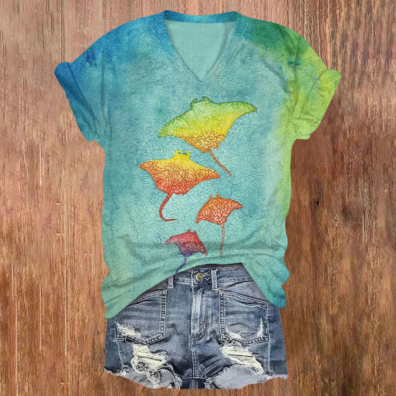 Ocean Rainbow Ray Gradient Art Print T-shirt - Blue - US32-34(5XL) - image 1