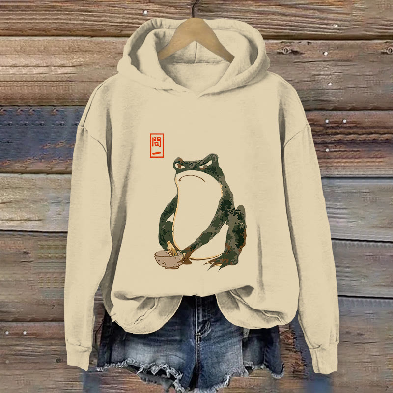 100% Cotton Women's Cute Frog Japanese Art Print Hoodie - Apricot - US16-18(2XL) - image 1
