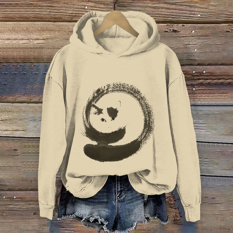 100% Cotton Women's Cute Cat Japanese Art Print Hoodie - Apricot - US16-18(2XL) - image 1