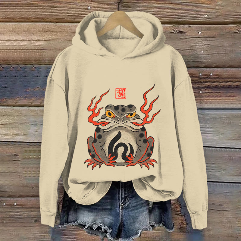 100% Cotton Fire-breathing Frog Japanese Print Hoodie - Apricot - US16-18(2XL) - image 1