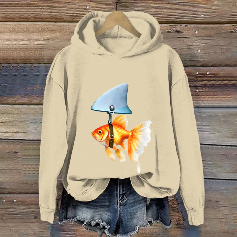 100% Cotton Softstyle Goldfish Shark Fin Print Hoodie - Apricot - US16-18(2XL) - image 1